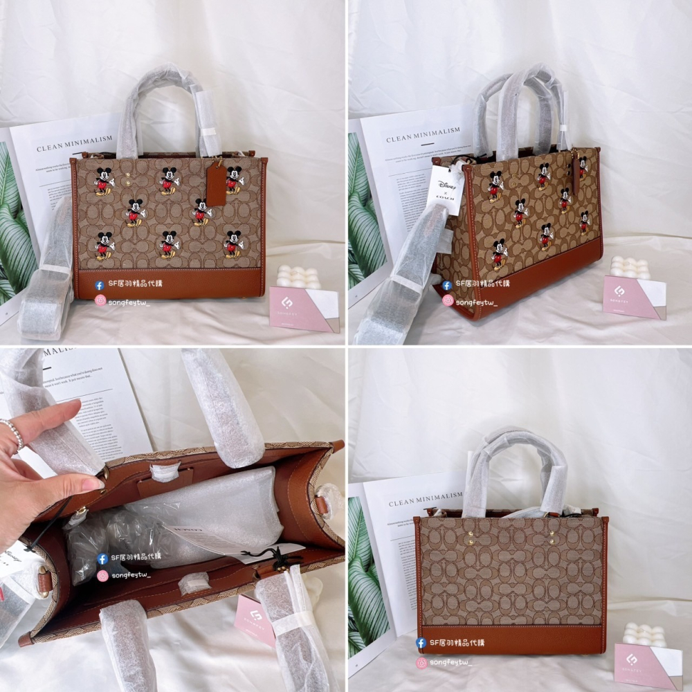 美國代購🇺🇸台灣現貨 Coach 米奇限定款 香布蕾紙袋包 中款紙袋包 手提斜背包-細節圖5
