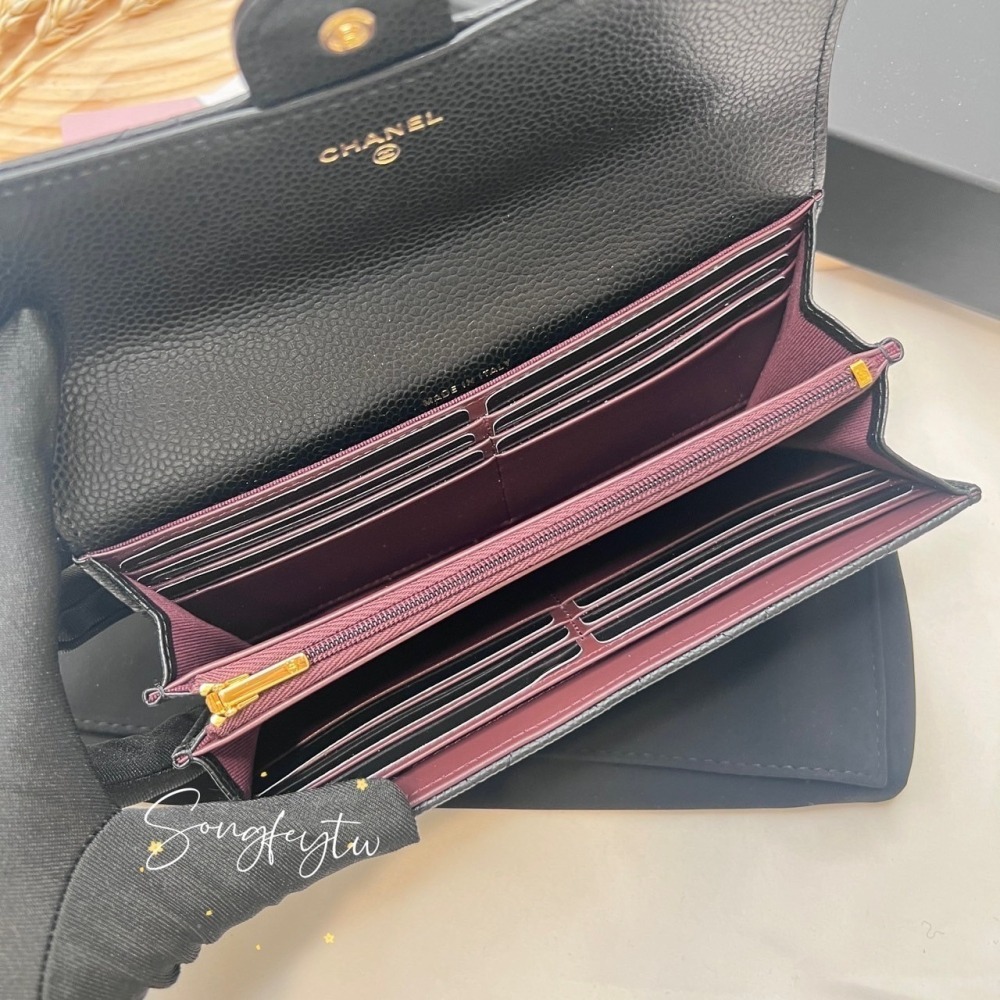 歐美代購 台灣現貨 Chanel 經典 淡金雙C 菱格荔枝牛皮 信封長夾-細節圖4