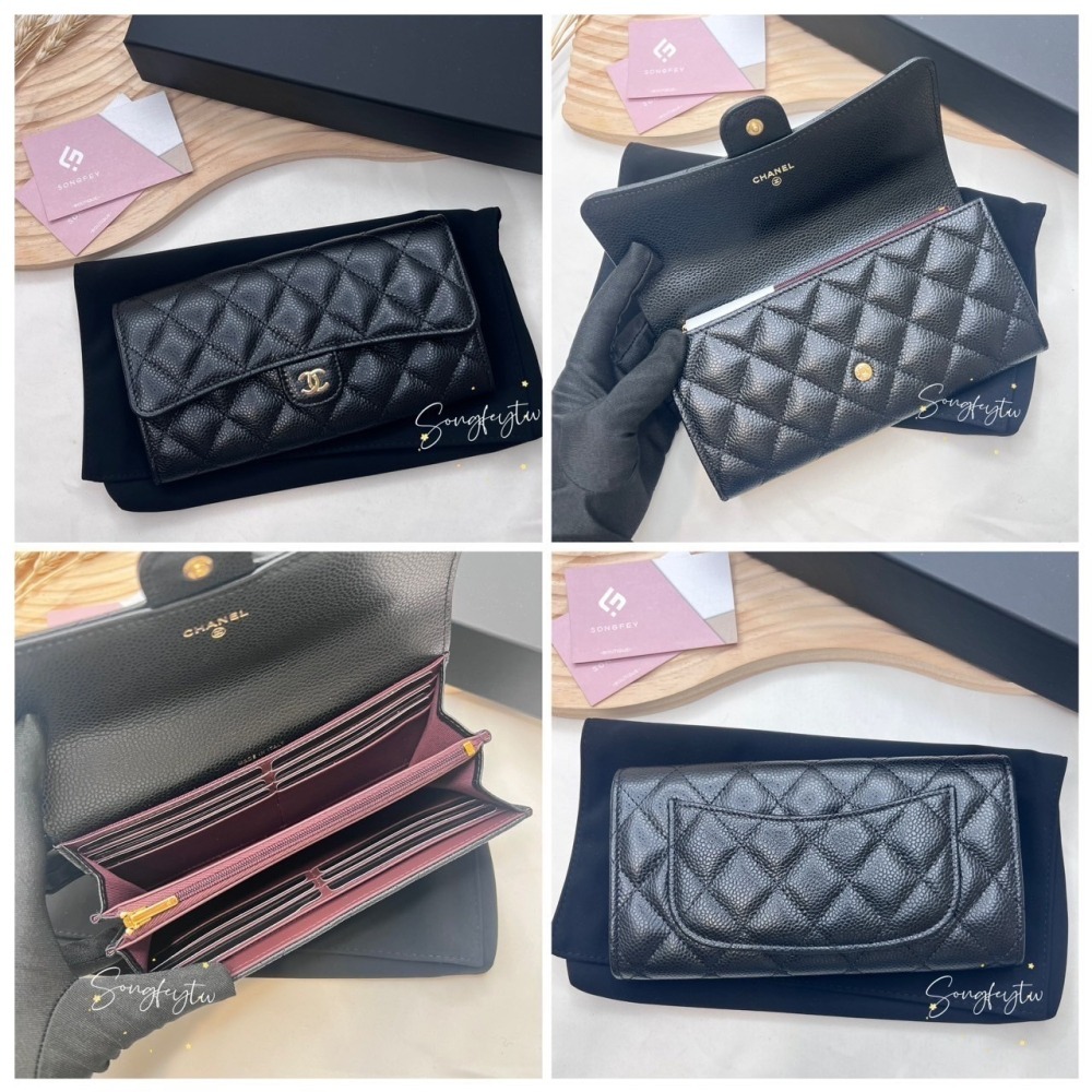 歐美代購 台灣現貨 Chanel 經典 淡金雙C 菱格荔枝牛皮 信封長夾-細節圖7