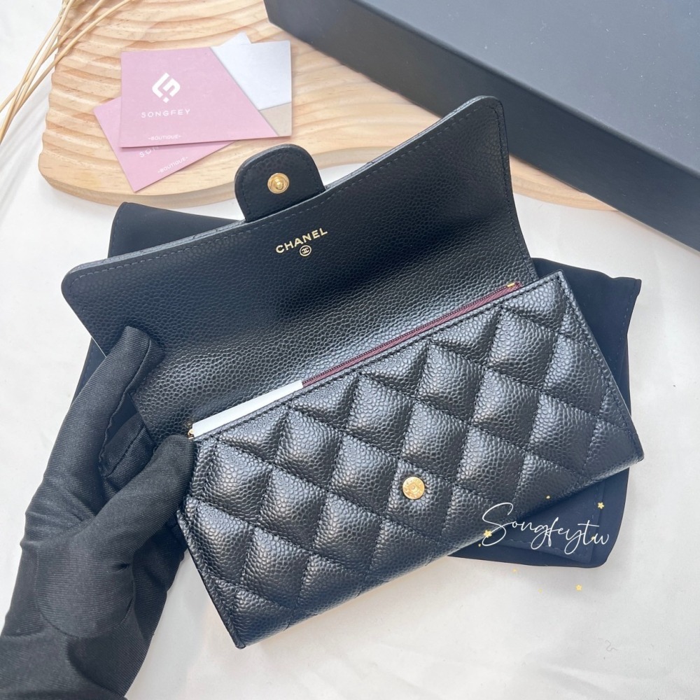 歐美代購 台灣現貨 CHANEL 香奈兒 小香風 經典雙C 荔枝紋 信封長夾-細節圖3