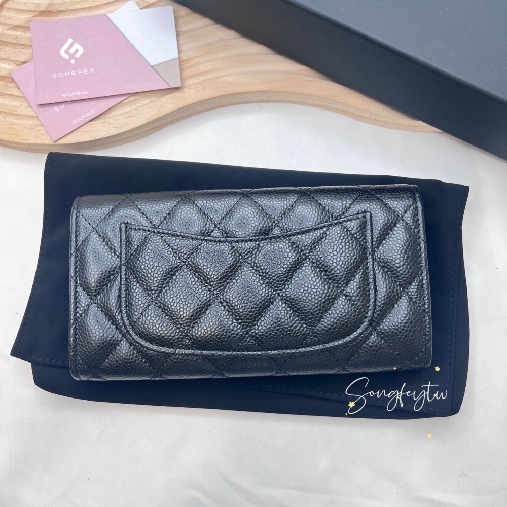 歐美代購 台灣現貨 CHANEL 香奈兒 小香風 經典雙C 荔枝紋 信封長夾-細節圖6