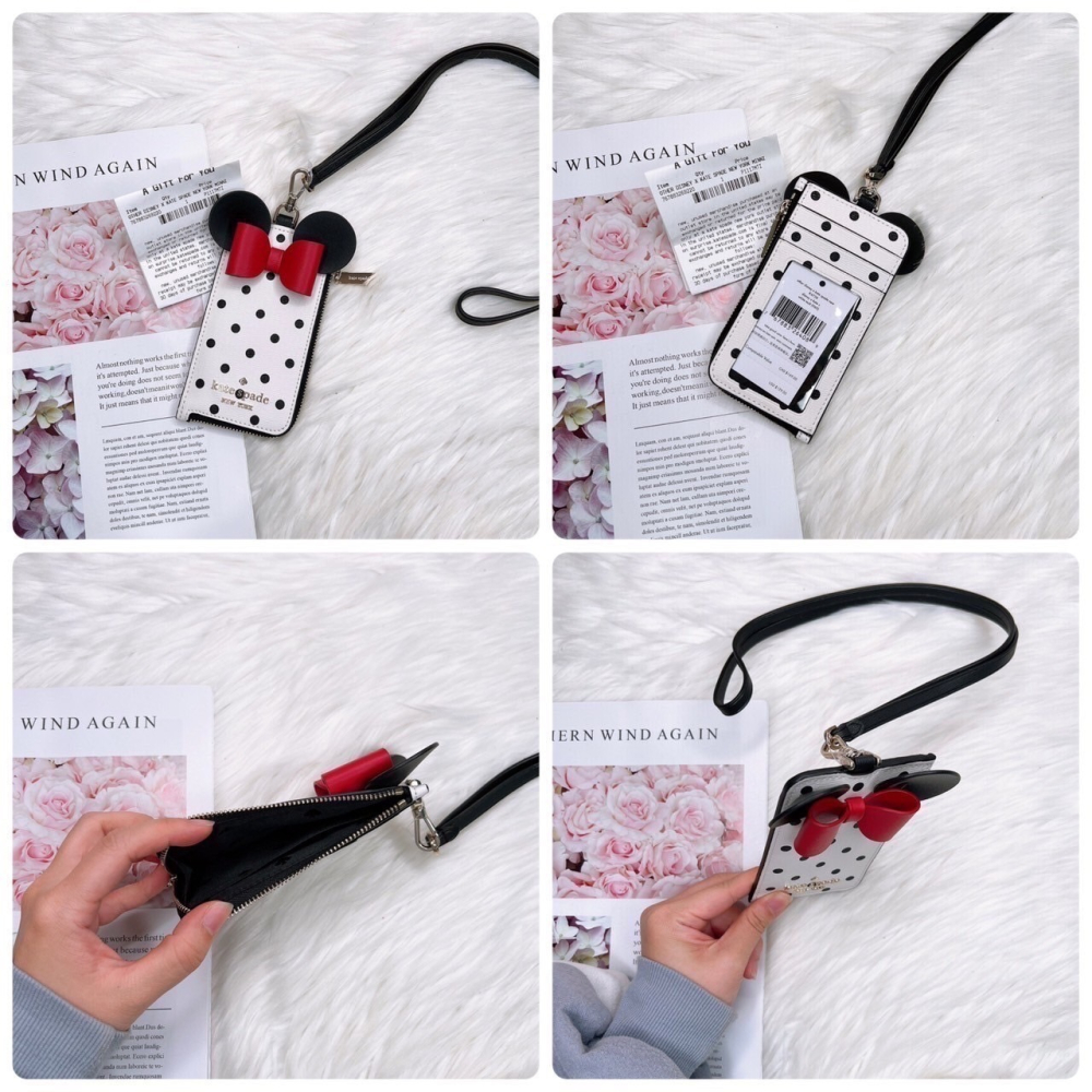 美國代購🇺🇸台灣現貨 kate spade  聯名款米妮證件套 證件掛繩 卡片鑰匙包-細節圖5