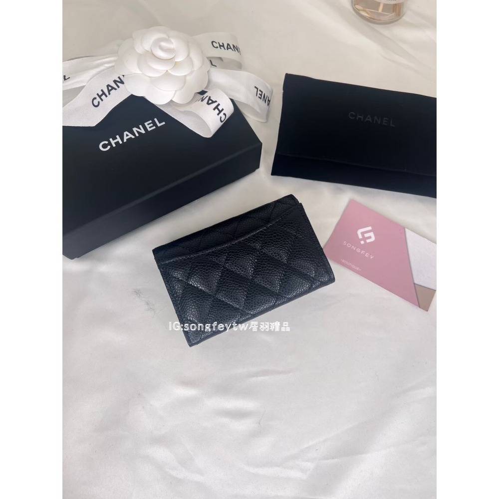 歐美代購🇺🇸台灣現貨 Chanel 黑銀 荔紋小牛皮 信封卡包-細節圖5