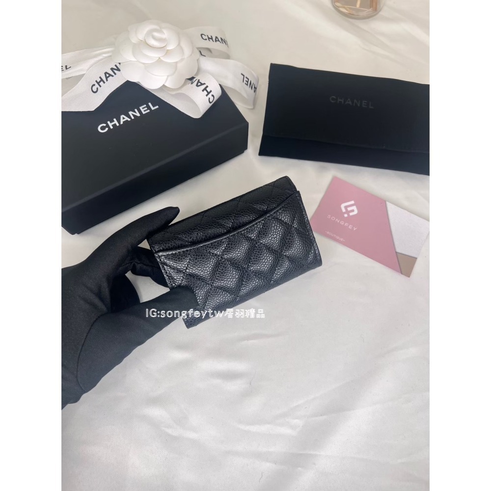 歐美代購🇺🇸台灣現貨 Chanel 黑銀 荔紋小牛皮 信封卡包-細節圖6