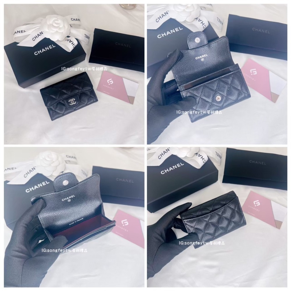 歐美代購🇺🇸台灣現貨 Chanel 黑銀 荔紋小牛皮 信封卡包-細節圖7