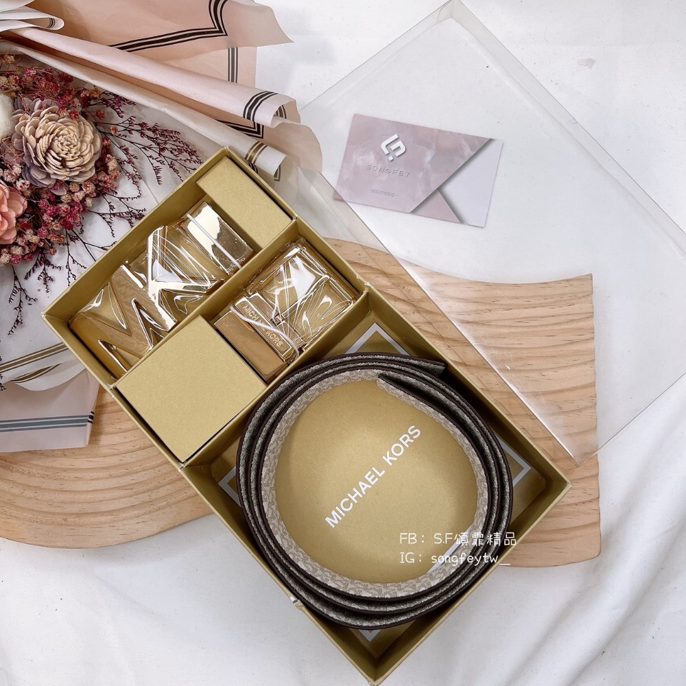 美國代購🇺🇸台灣現貨 MK 女款皮帶禮盒組 雙面皮帶 情人節-規格圖6