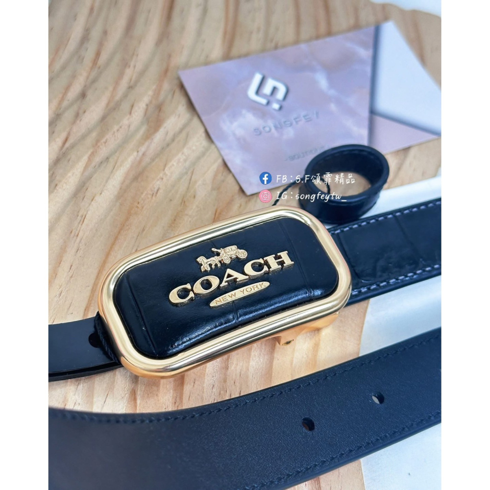 美國代購🇺🇸台灣現貨 Coach 女款馬車壓紋皮帶-細節圖2