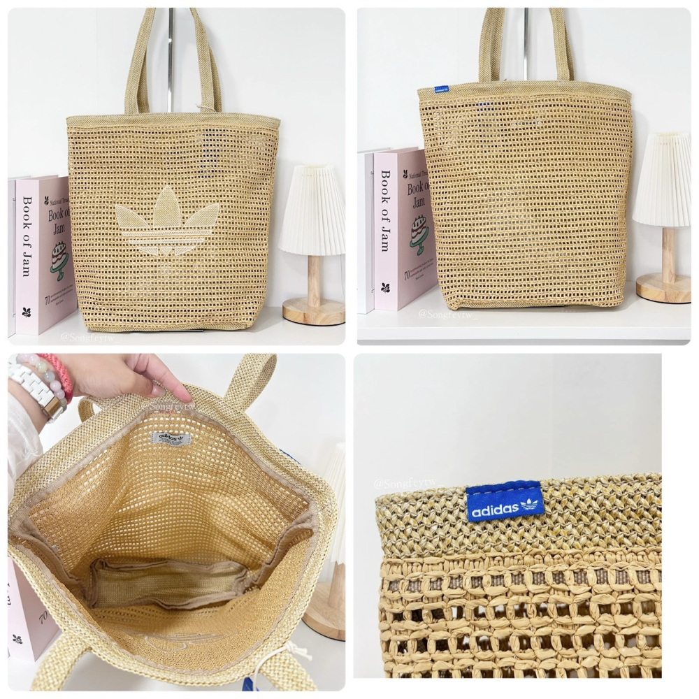 美國代購🇺🇸台灣現貨 Adidas 三葉草 草編托特-細節圖6