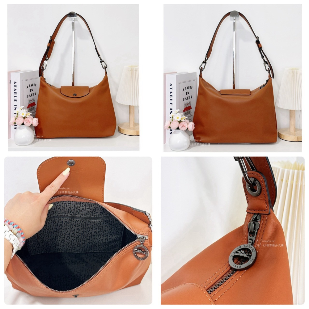 美國代購🇺🇸台灣現貨 Longchamp Le Pliage Xtra M 皮革 Hobo 半月包-細節圖10