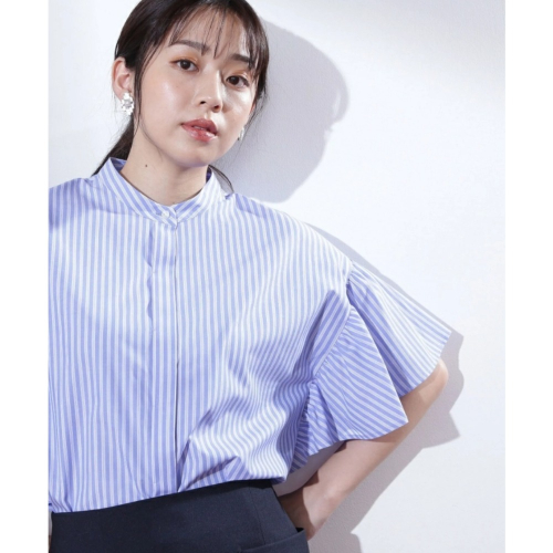 🎉新店開張，全新品甜心價💕日本NATURAL BEAUTY BASIC 可愛荷葉袖條紋造型襯衫