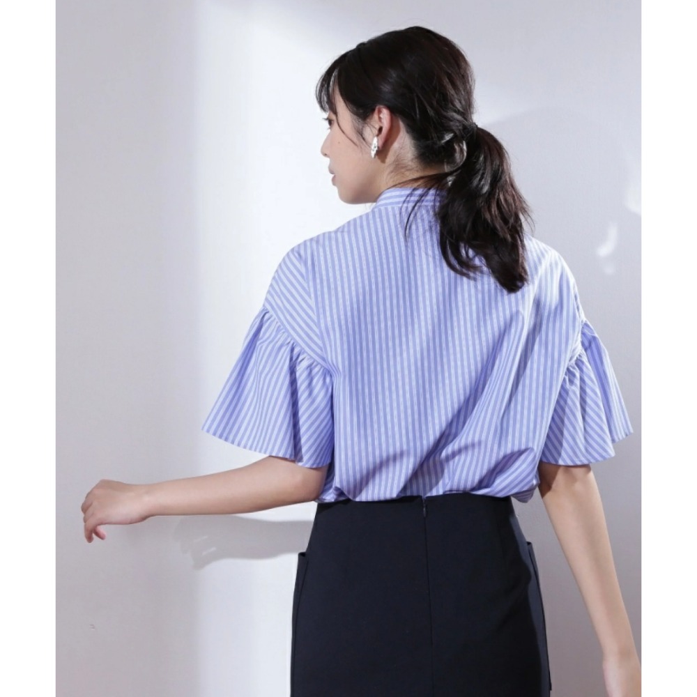 🎉新店開張，全新品甜心價💕日本NATURAL BEAUTY BASIC 可愛荷葉袖條紋造型襯衫