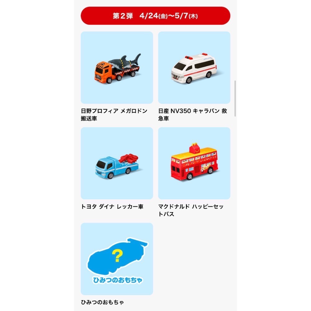 日本麥當勞兒童餐玩具-TOMICA第一彈&第二彈-細節圖2