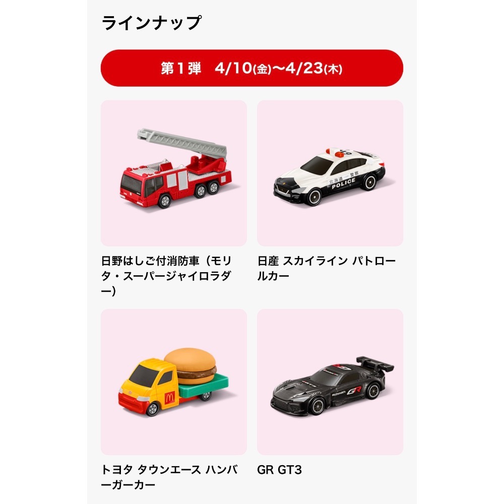 日本麥當勞兒童餐玩具-TOMICA第一彈&第二彈-規格圖2