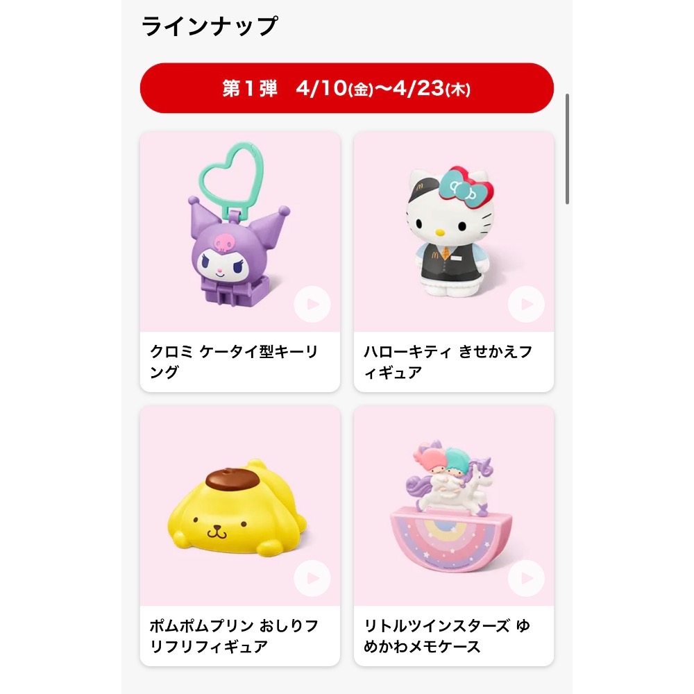 日本麥當勞兒童餐玩具-三麗鷗第一彈&第二彈-規格圖2