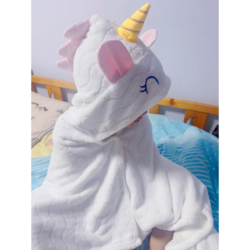 現貨 A類兒童超吸水不含螢光劑帶帽鬥篷超柔珊瑚絨洗澡浴巾-細節圖5