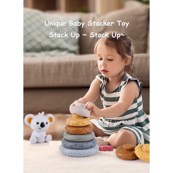 現貨 ins丹麥高品質可愛無尾熊益智浮雕軟膠圈疊疊樂玩具-細節圖3