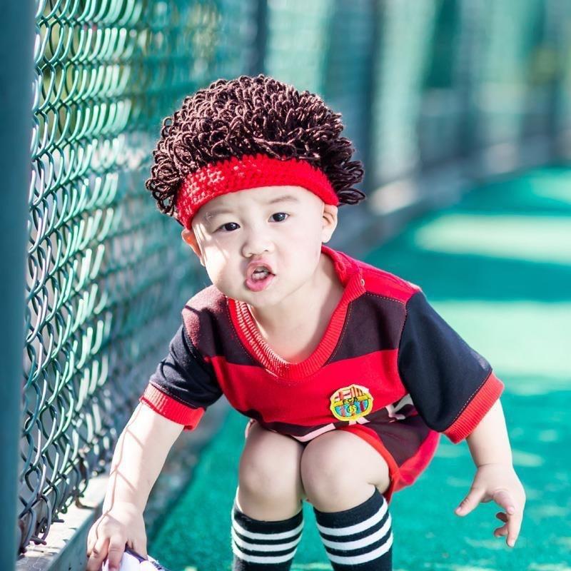 現貨 針織毛線男女寶寶假髮秋冬潮帽-細節圖3