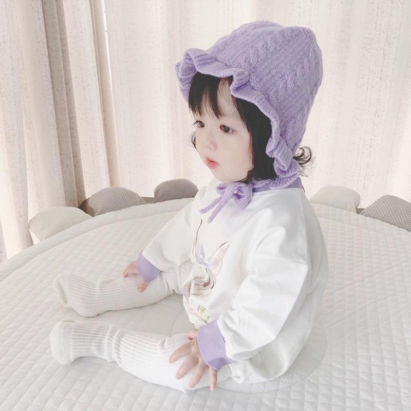 現貨 ins韓國秋冬新款嬰兒針織荷葉邊護耳帽寶寶保暖毛公主帽子-細節圖3