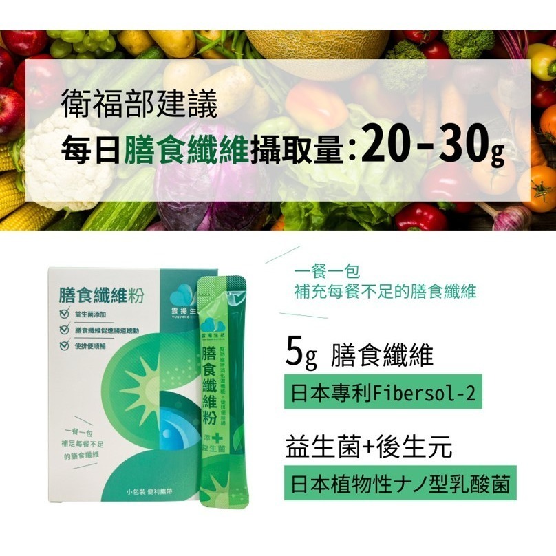 【竹楓藥局】雲揚生技 膳益生膳食纖維粉 10億益生菌 20億後生元 5g膳食纖維 30包/盒-細節圖2