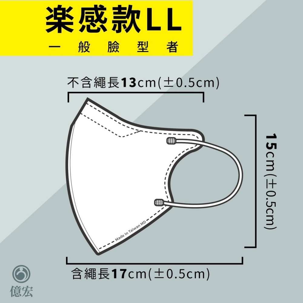 【竹楓藥局】億宏 成人 3D立體 楽感款LL 一般臉型適用 50入 莫蘭迪色調 透氣 男女適用-細節圖2