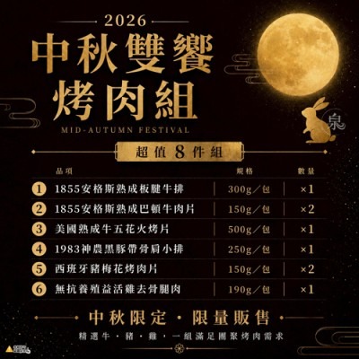 🥩【限量是殘酷的】 1855中秋雙饗烤肉組8件入｜美牛＋黑豚＋雞腿肉，附保冷袋，中秋烤肉首選【極海鮮八號鋪】-細節圖2