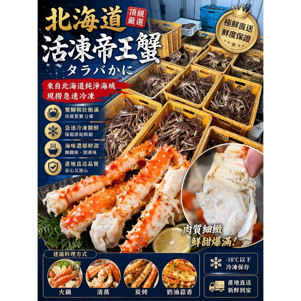 🦀【活凍日本北海道鱈場蟹-帝王蟹】🇯🇵 900-1200g/ 隻，送禮，自用，慶祝聚餐，都很合適😍-細節圖4