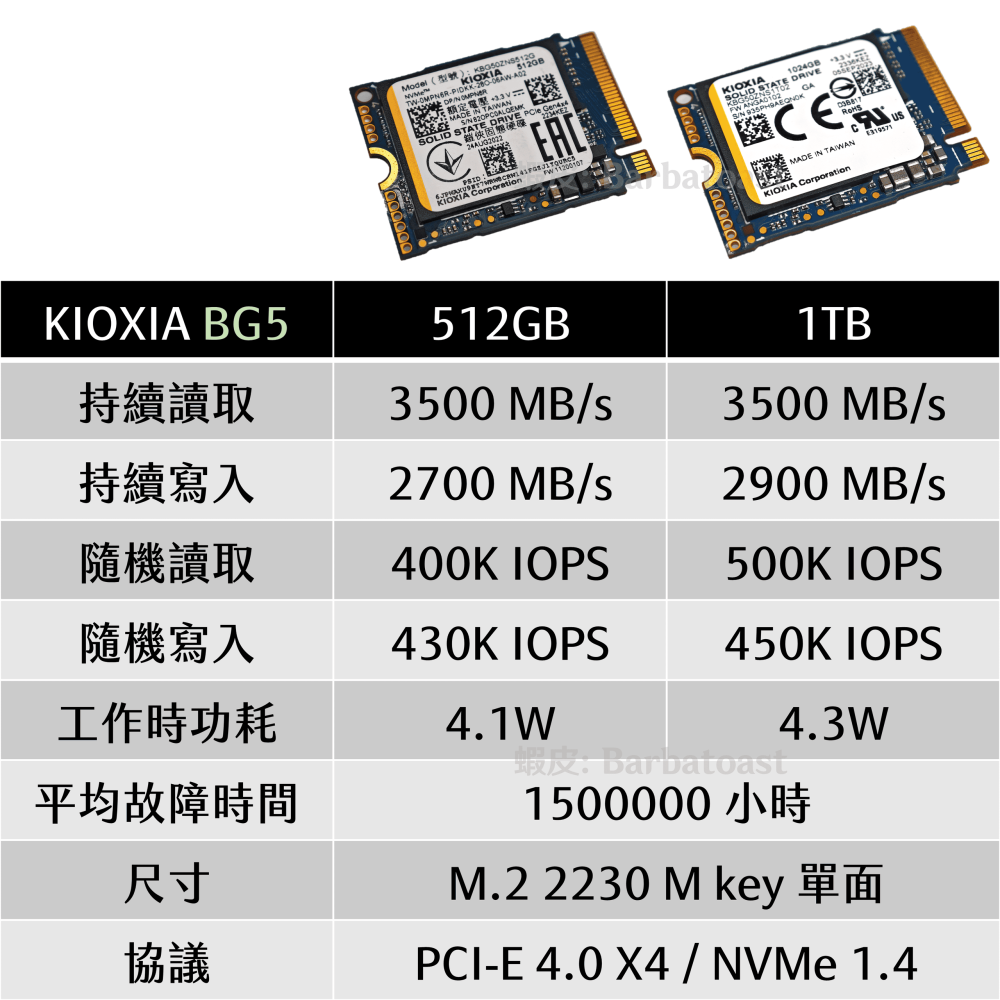 領卷9折🌟 凱俠 BG5 BG4｜1TB 512GB｜KIOXIA 東芝 M.2 2230 SSD NVMe 4.0-細節圖3