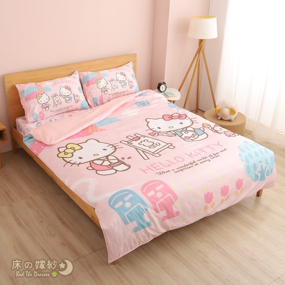 ［促銷／送玩偶］ 日本授權 萊賽爾天絲 KITTY系列床包組 ［風景繪]］床單／被套／兩用被套／涼被 ／相關請看詳情-細節圖3