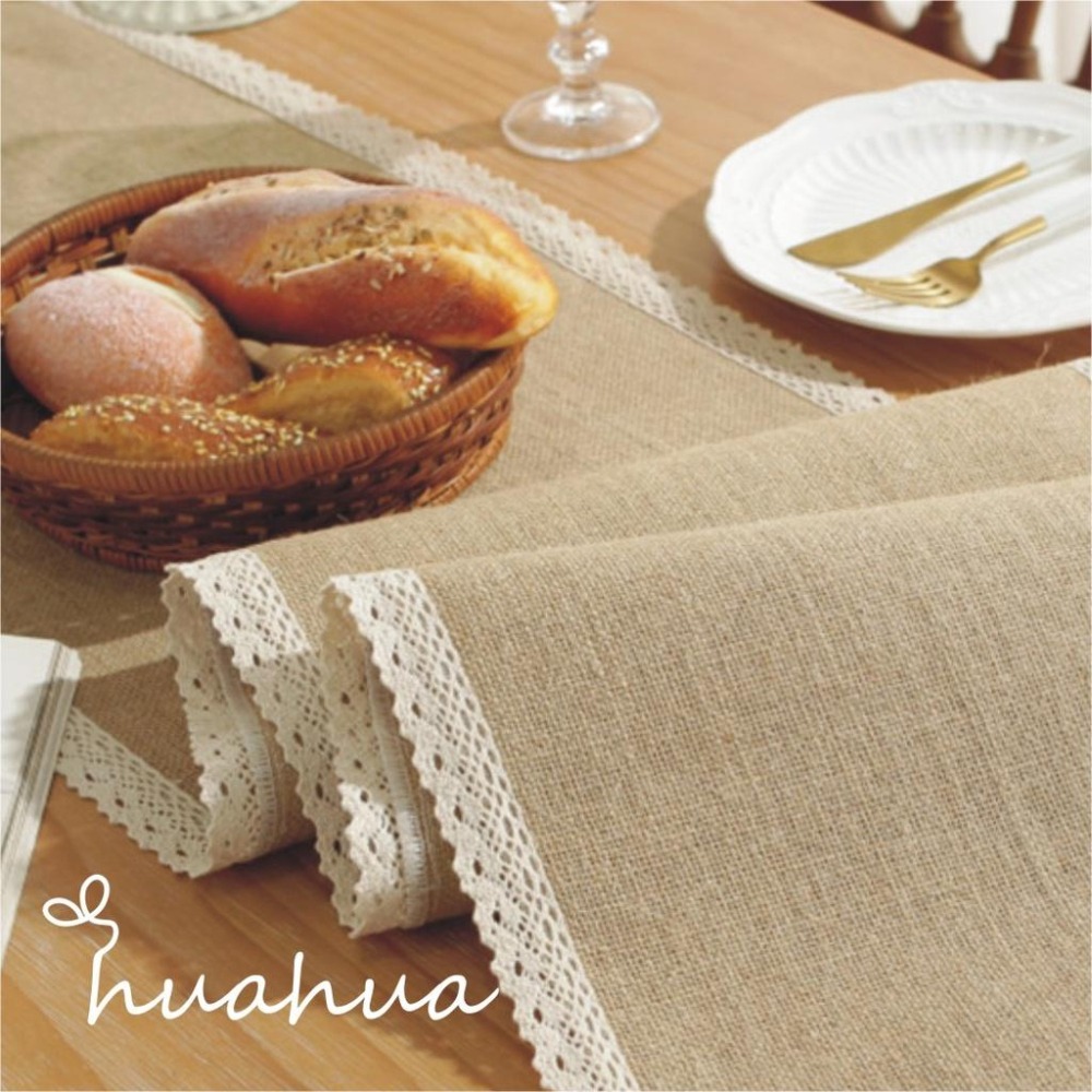 【HUAHUA】簡約美式薴麻花邊桌旗 純色天然麻桌旗 茶几裝飾巾 節日婚宴裝飾桌旗 長條布花邊桌旗 床尾巾 電視櫃裝飾巾-細節圖7