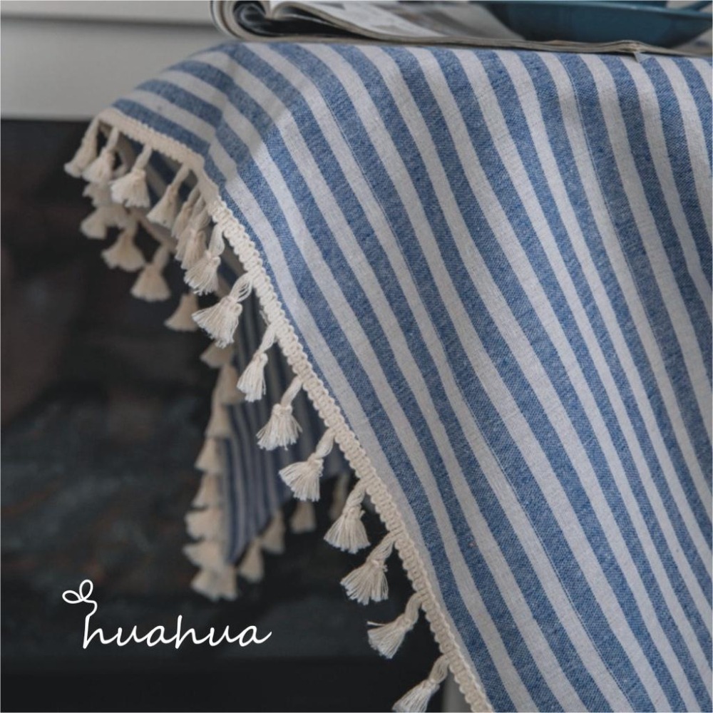 【HUAHUA】(2色可選)日式簡約純棉粉色條紋窗簾 棉麻流蘇窗簾 美式鄉村風藍色條紋窗簾 復古民宿窗簾布 成品窗簾(2-細節圖2