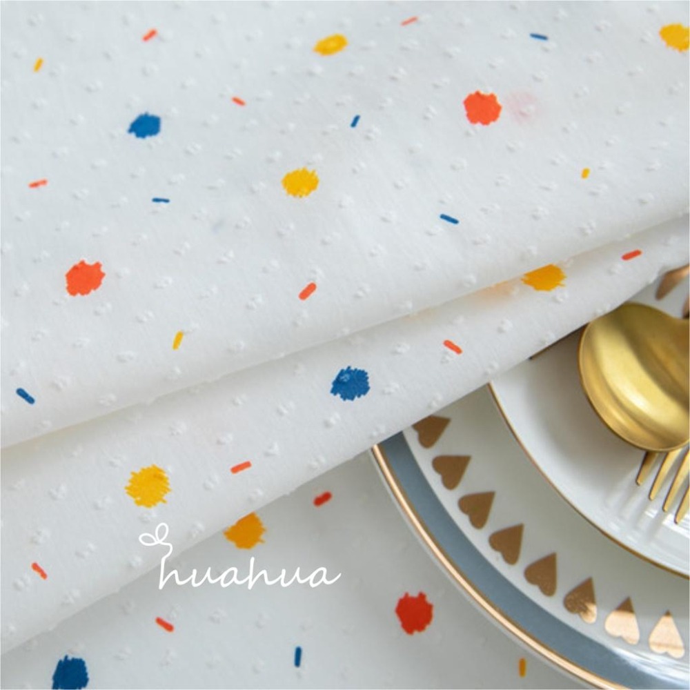 【HUAHUA】日式桌巾 塗鴉 法式 全棉 提花 幾何 彩色 點點 毛球 長方形桌巾 田園風茶几餐桌布 白桌巾 擺拍桌巾-細節圖8