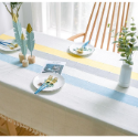 格子桌旗（藍灰黃）流蘇桌布