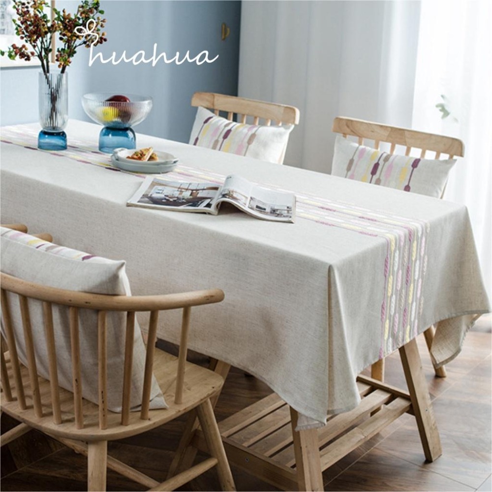 【HUAHUA】仿亞麻桌布 現代幾何水滴桌旗繡花桌布 幾何桌布 小清新長方形茶几檯布 餐桌布-細節圖5