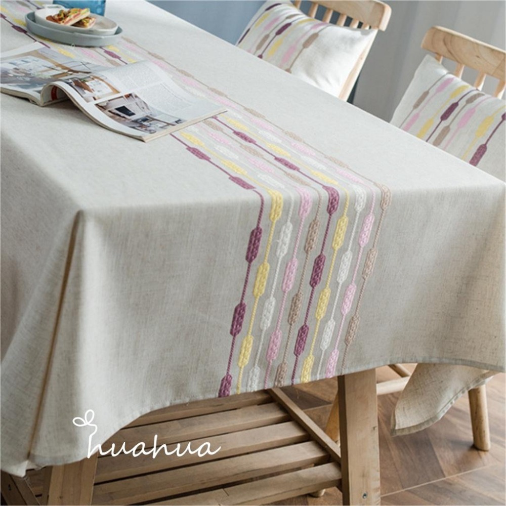 【HUAHUA】仿亞麻桌布 現代幾何水滴桌旗繡花桌布 幾何桌布 小清新長方形茶几檯布 餐桌布-細節圖6