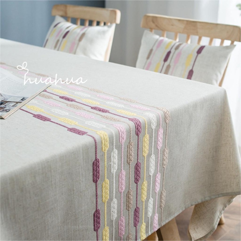 【HUAHUA】仿亞麻桌布 現代幾何水滴桌旗繡花桌布 幾何桌布 小清新長方形茶几檯布 餐桌布-細節圖7