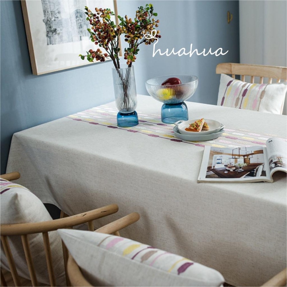 【HUAHUA】仿亞麻桌布 現代幾何水滴桌旗繡花桌布 幾何桌布 小清新長方形茶几檯布 餐桌布-細節圖8