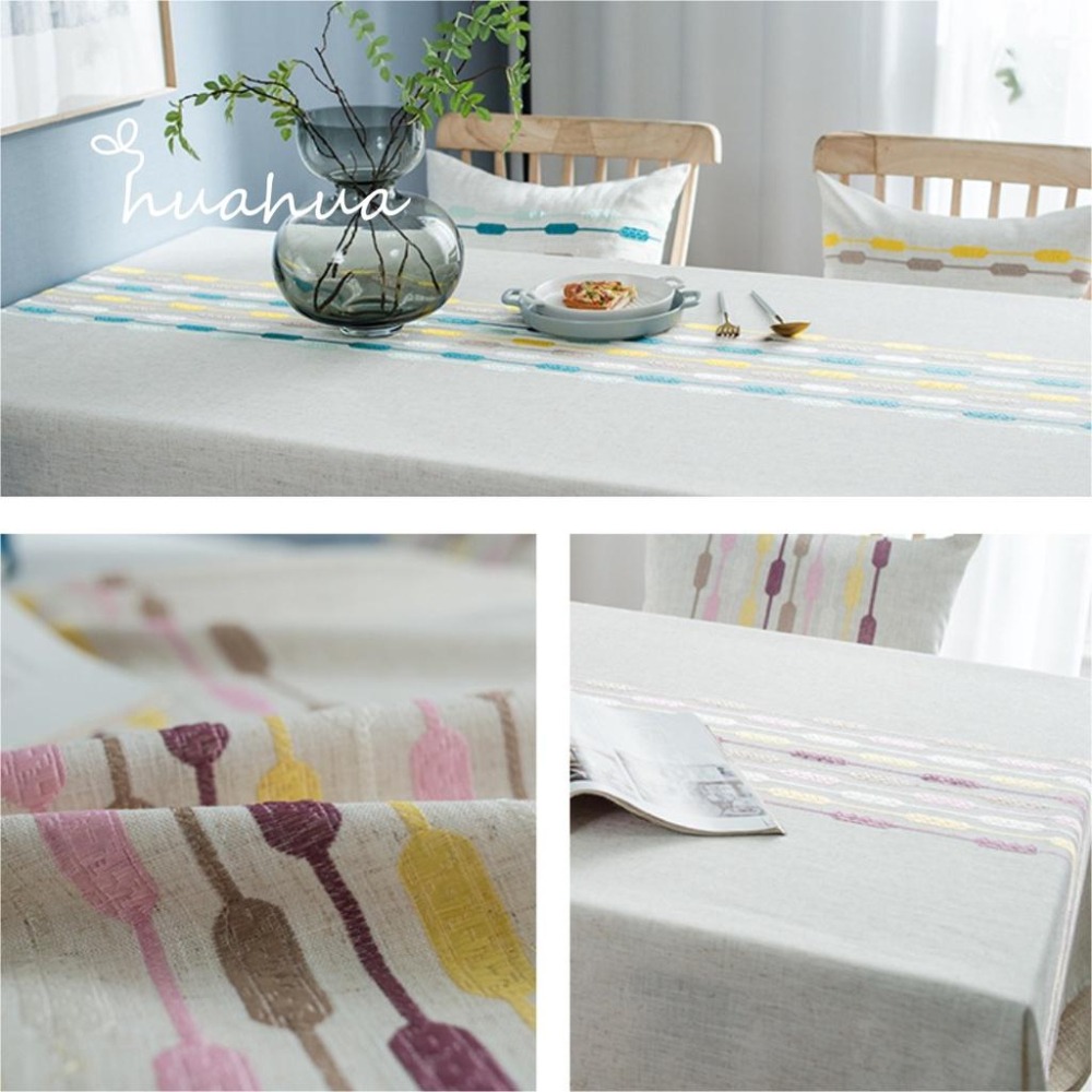 【HUAHUA】仿亞麻桌布 現代幾何水滴桌旗繡花桌布 幾何桌布 小清新長方形茶几檯布 餐桌布-細節圖9