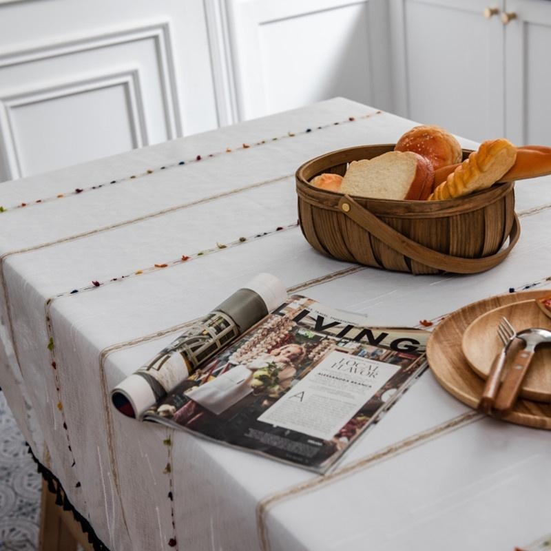 【HUAHUA】北歐風彩虹橫條紋提花桌巾 簡約黑色流蘇棉麻布藝桌布 茶几蓋巾-細節圖4