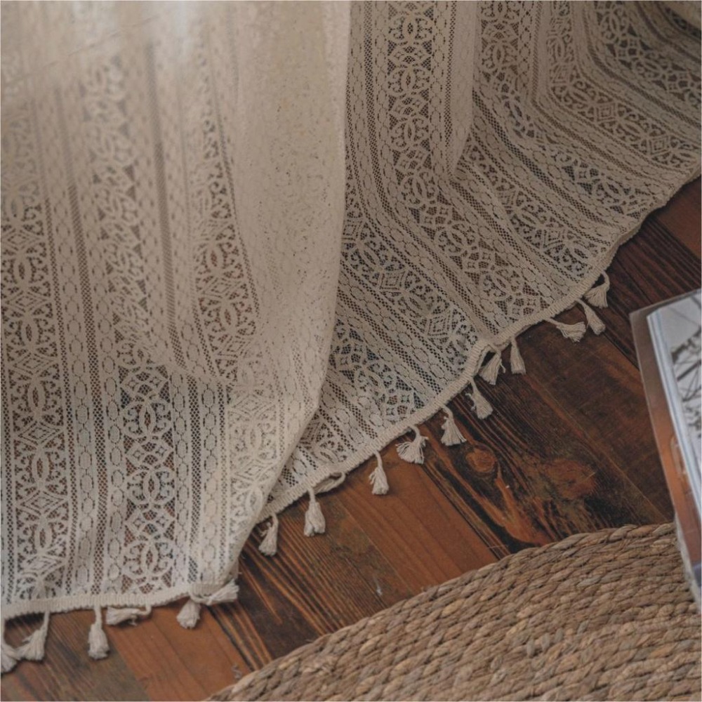 【HUAHUA】米色鏤空花朵鉤針窗簾 美式鄉村風半遮光臥室窗簾 森系鏤空窗簾 成品窗簾 法式蕾絲廚房裝飾簾-細節圖3