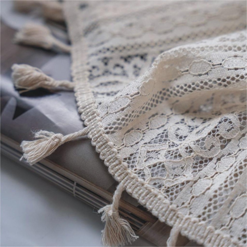 【HUAHUA】米色鏤空花朵鉤針窗簾 美式鄉村風半遮光臥室窗簾 森系鏤空窗簾 成品窗簾 法式蕾絲廚房裝飾簾-細節圖5