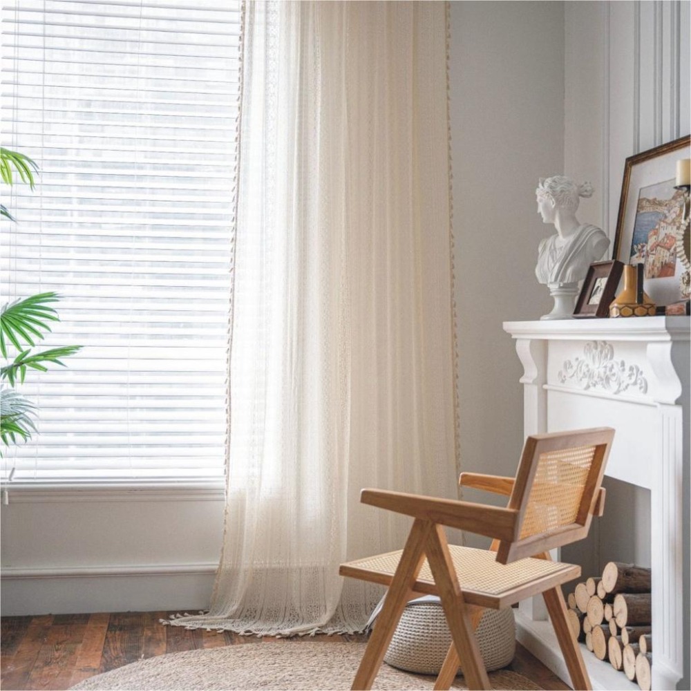 【HUAHUA】米色鏤空花朵鉤針窗簾 美式鄉村風半遮光臥室窗簾 森系鏤空窗簾 成品窗簾 法式蕾絲廚房裝飾簾-細節圖9