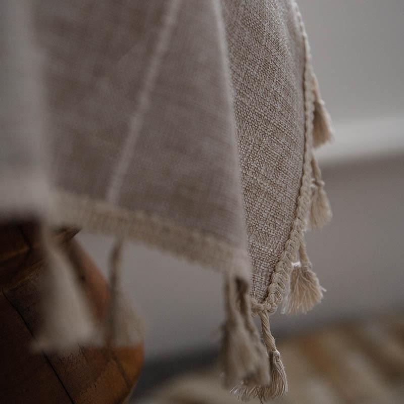 【HUAHUA】簡約咖啡色提花格子窗簾 米色流蘇櫥房簾 美式鄉村風半遮光客廳臥室飄窗簾 成品窗簾-細節圖6