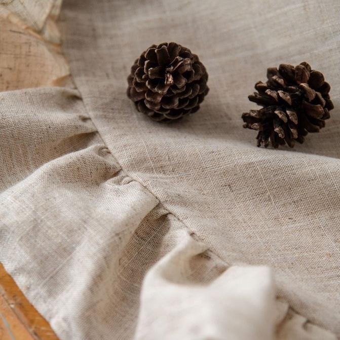 【HUAHUA】日式素色圓形桌巾 荷葉邊滌麻桌布 麻本色桌布 圓形餐桌布 亞麻家用桌布-細節圖9