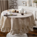 【HUAHUA】日式素色圓形桌巾 荷葉邊滌麻桌布 麻本色桌布 圓形餐桌布 亞麻家用桌布-規格圖9