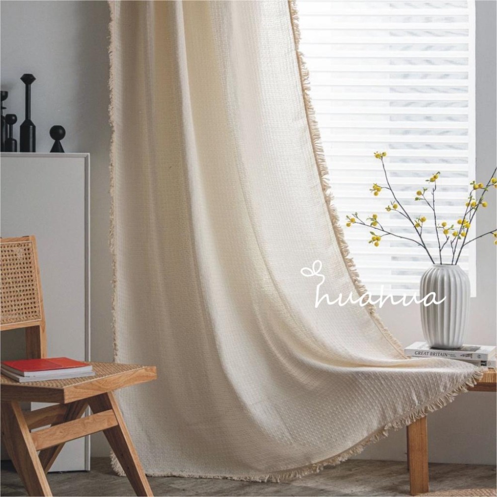 【HUAHUA】窗簾 純色 素色 日系 成品窗簾 華夫格 美式 森系 廚房簾 滌棉 半遮光窗簾 遮擋簾 隔斷簾-細節圖3
