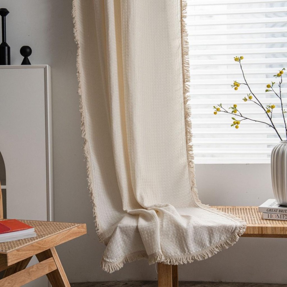 【HUAHUA】窗簾 純色 素色 日系 成品窗簾 華夫格 美式 森系 廚房簾 滌棉 半遮光窗簾 遮擋簾 隔斷簾-細節圖6