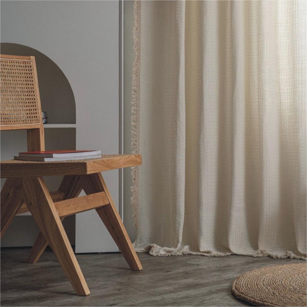 【HUAHUA】窗簾 純色 素色 日系 成品窗簾 華夫格 美式 森系 廚房簾 滌棉 半遮光窗簾 遮擋簾 隔斷簾-細節圖7