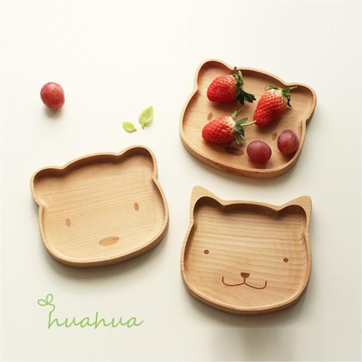 【HUAHUA】貓咪 小熊 實木餐盤 卡通托盤 木盤子 點心碟木碟 卡通果盤 原木盤-細節圖2