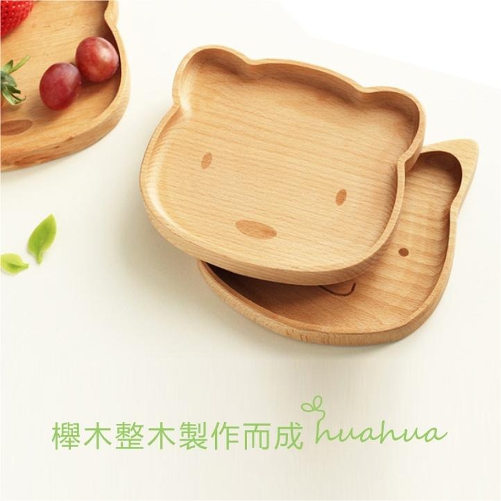 【HUAHUA】貓咪 小熊 實木餐盤 卡通托盤 木盤子 點心碟木碟 卡通果盤 原木盤-細節圖4
