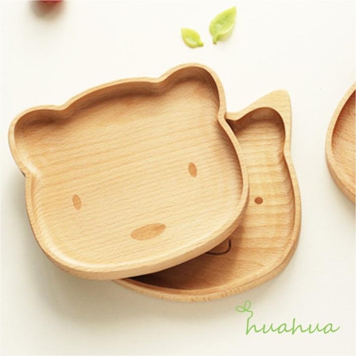 【HUAHUA】貓咪 小熊 實木餐盤 卡通托盤 木盤子 點心碟木碟 卡通果盤 原木盤-細節圖9